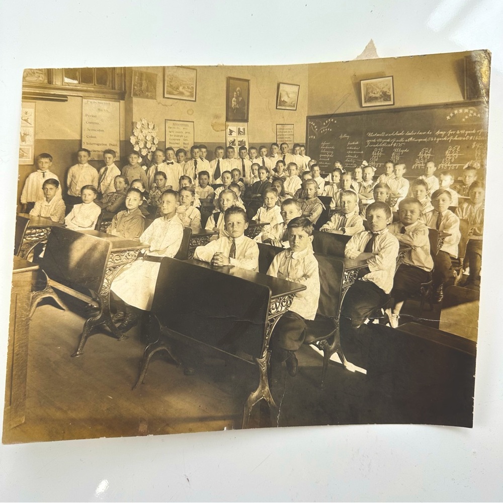 ANTIQUE CLASSROOM PHOTO vintage school house ANTIQUE PICTURE black white toned